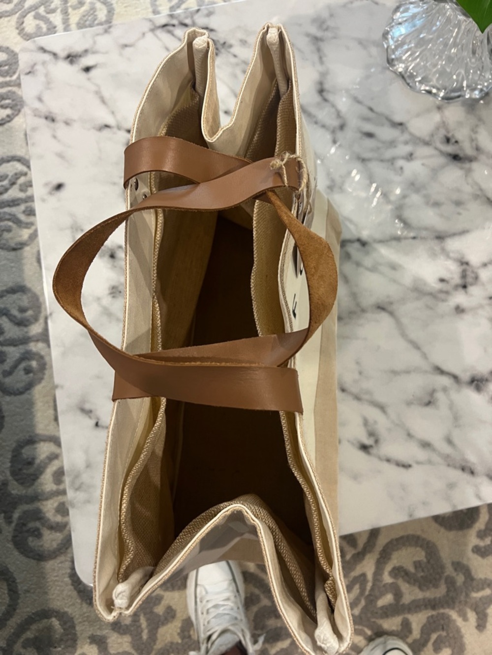 LIVE LOVE SHOP Canvas Tote Bag in Cream and Tan - Picture 4 of 5